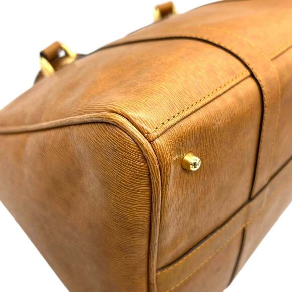 Valentino Garavani Mini Boston Handbag in Camel Brown Leather with V Logo and...